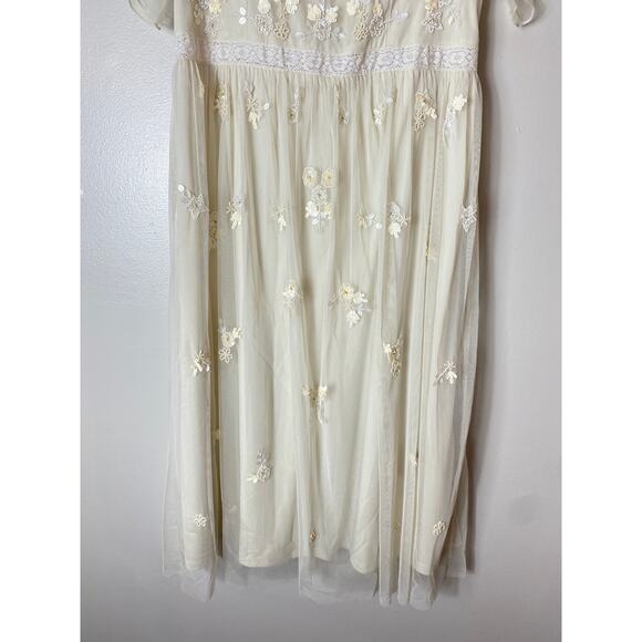 ADRIANNA PAPELL DRESS 14  FAIRY WHIMSICAL SEQUIN BEADED FLORAL SHEER FLUTTER - Picture 10 of 16